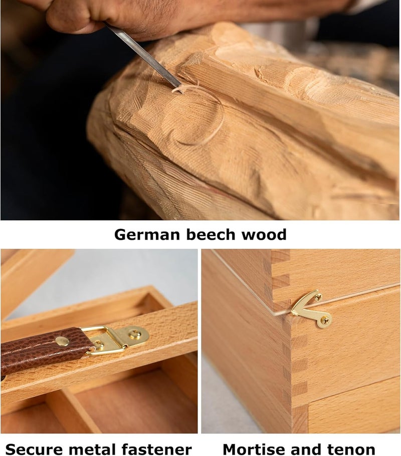 Dajar Multi-Function Art Tool Box, Portable Foldable Beech Wood Artist Supply Storage Box for Pastels, Pencils, Pens, Markers, Brushes, Natural - Image 5